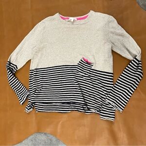 Lisa Todd Beige and Black Striped Long Sleeve Sweater M Linen Cotton
